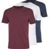 Pier One 3 Pack - T-Shirt Basic - Mottled Bordeaux/White/Blue