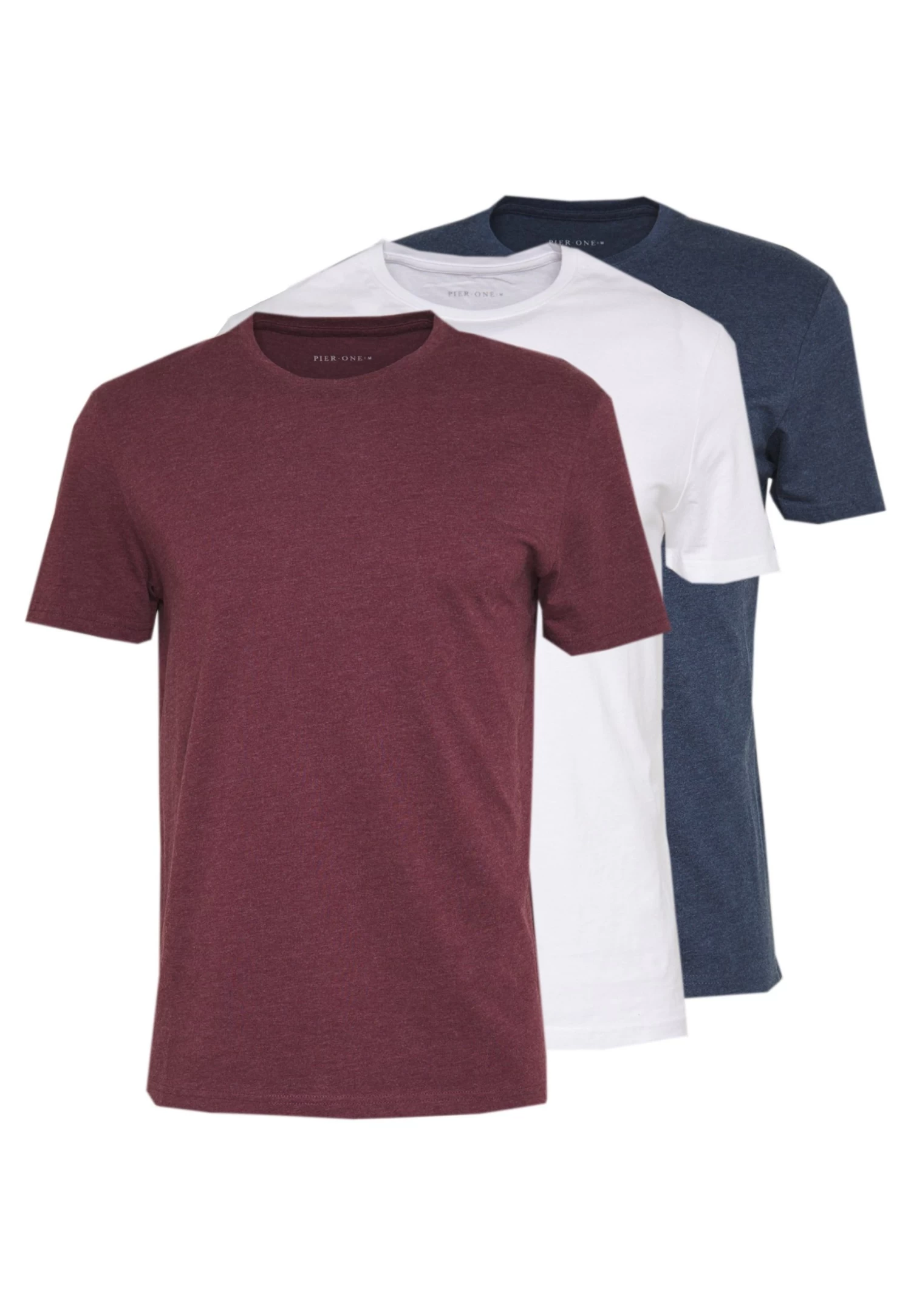 Pier One 3 Pack - T-Shirt Basic - Mottled Bordeaux/White/Blue 1 Pier One 3 Pack - T-Shirt Basic - Mottled Bordeaux/White/Blue
