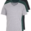 Pier One 3 Pack- T-Shirt Basic - Black, Grey, Green